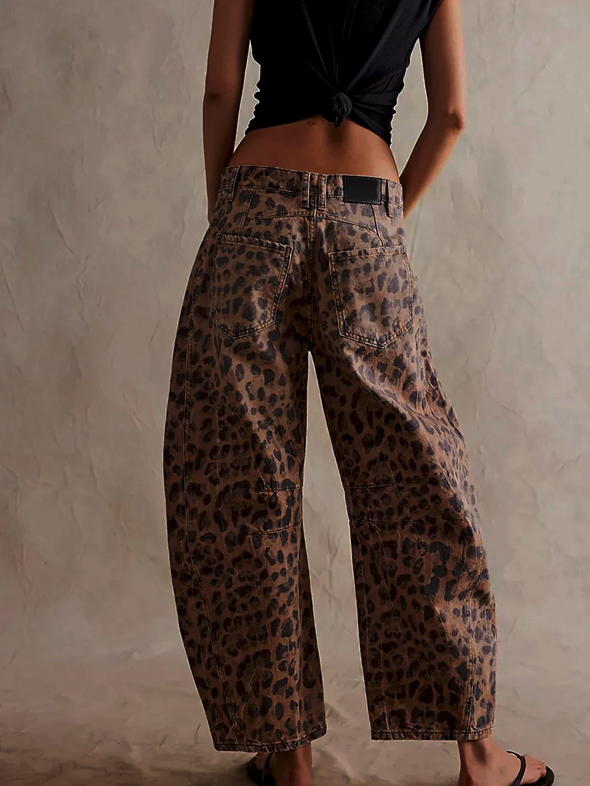 Leilani Monroe Leopard Print Barrel Jeans