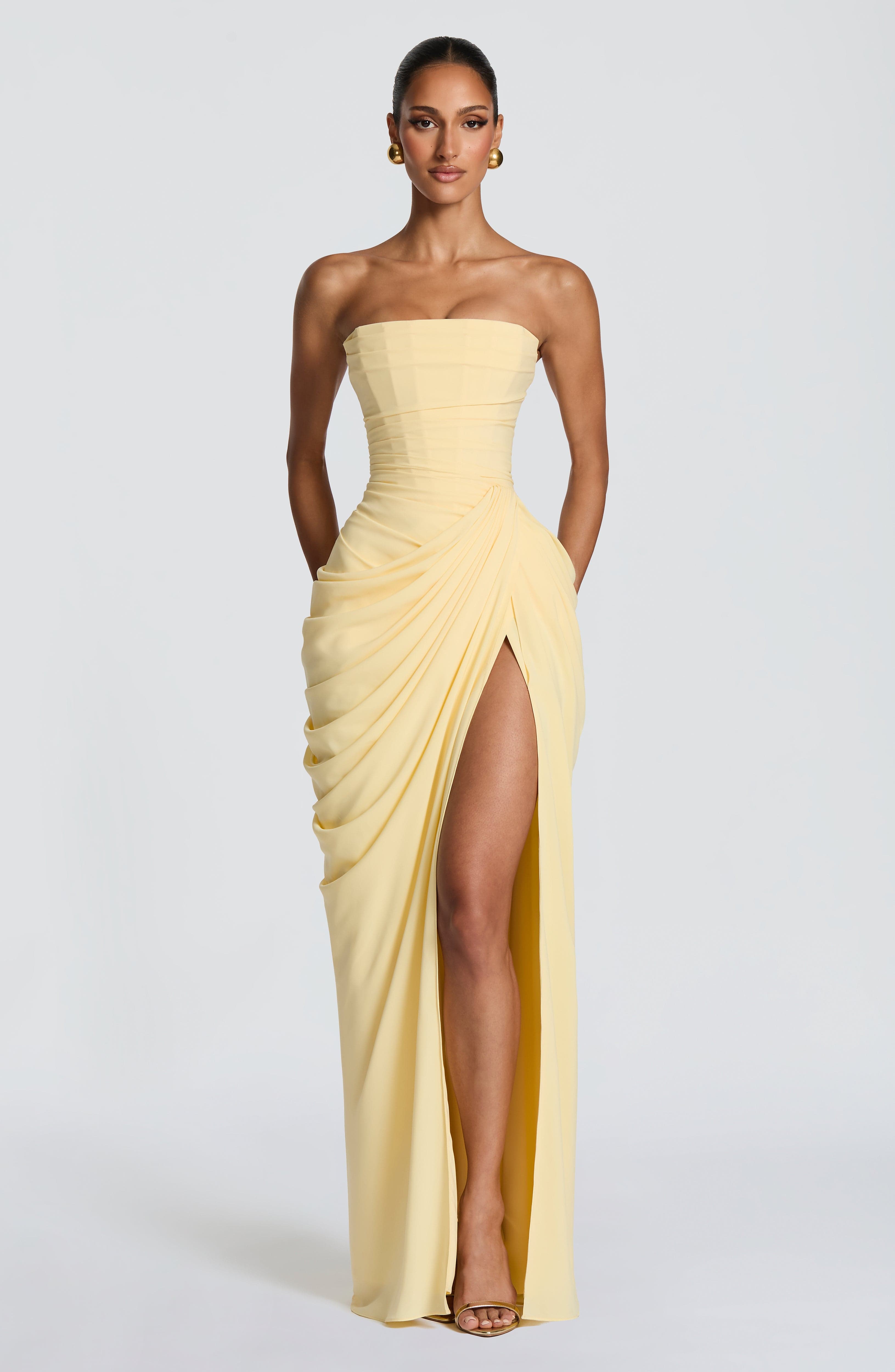 Strapless Corset Maxi Dress With Chiffon Skirt