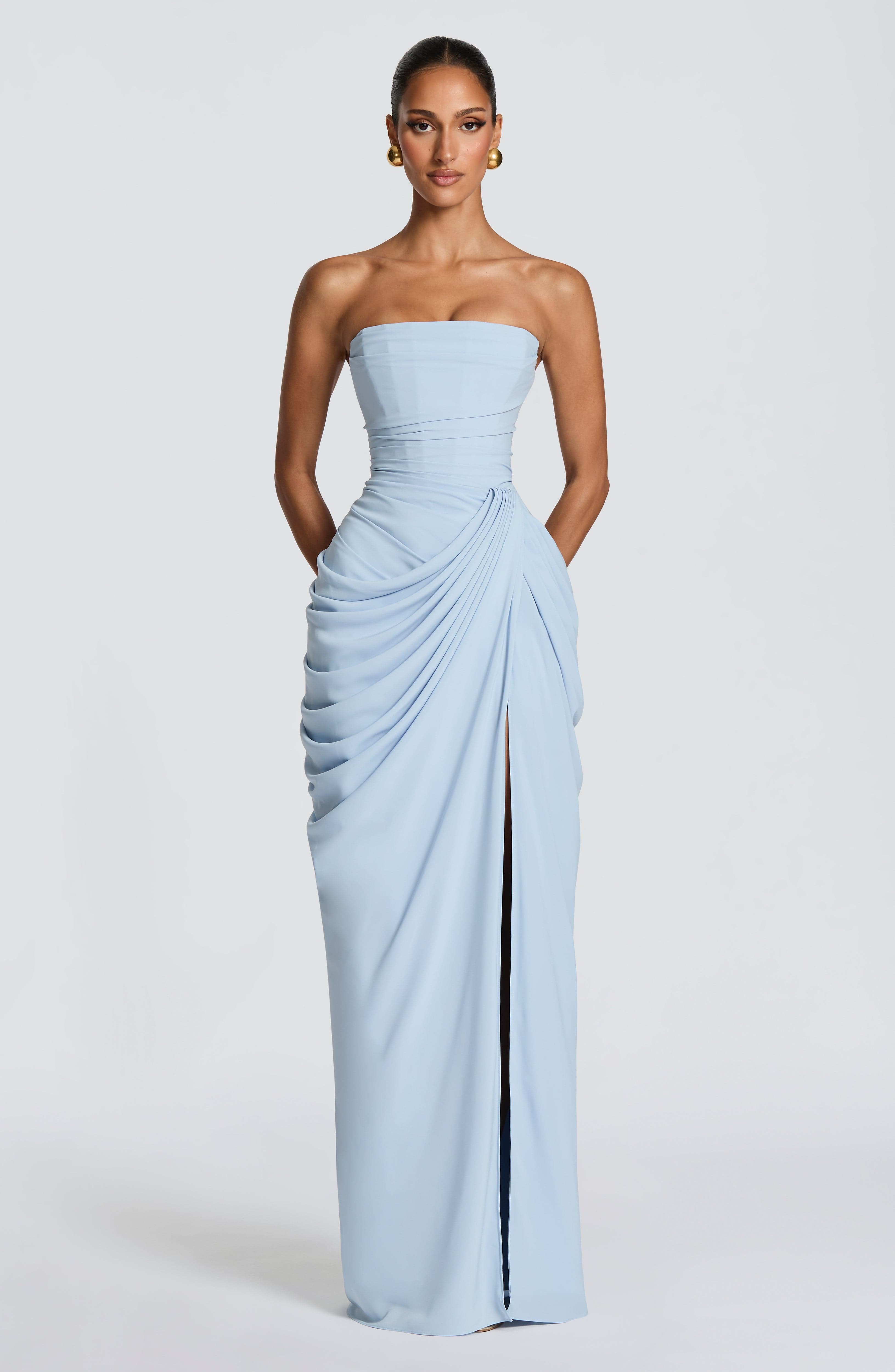Strapless Corset Maxi Dress With Chiffon Skirt