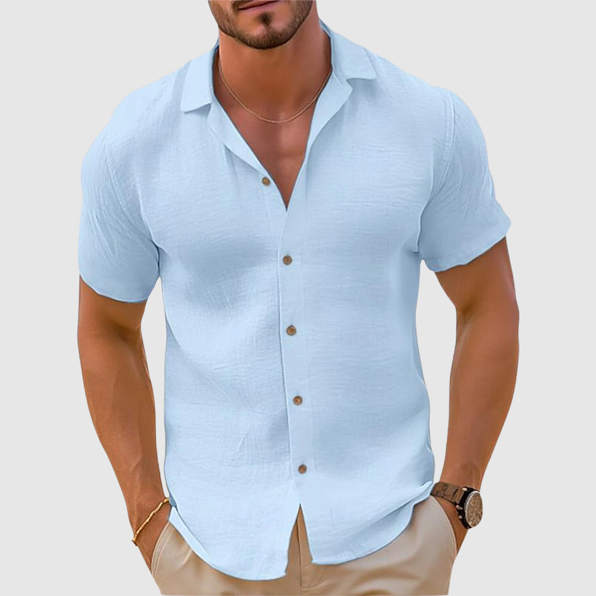 Casual Linen Blend Button-Down Shirt for Men