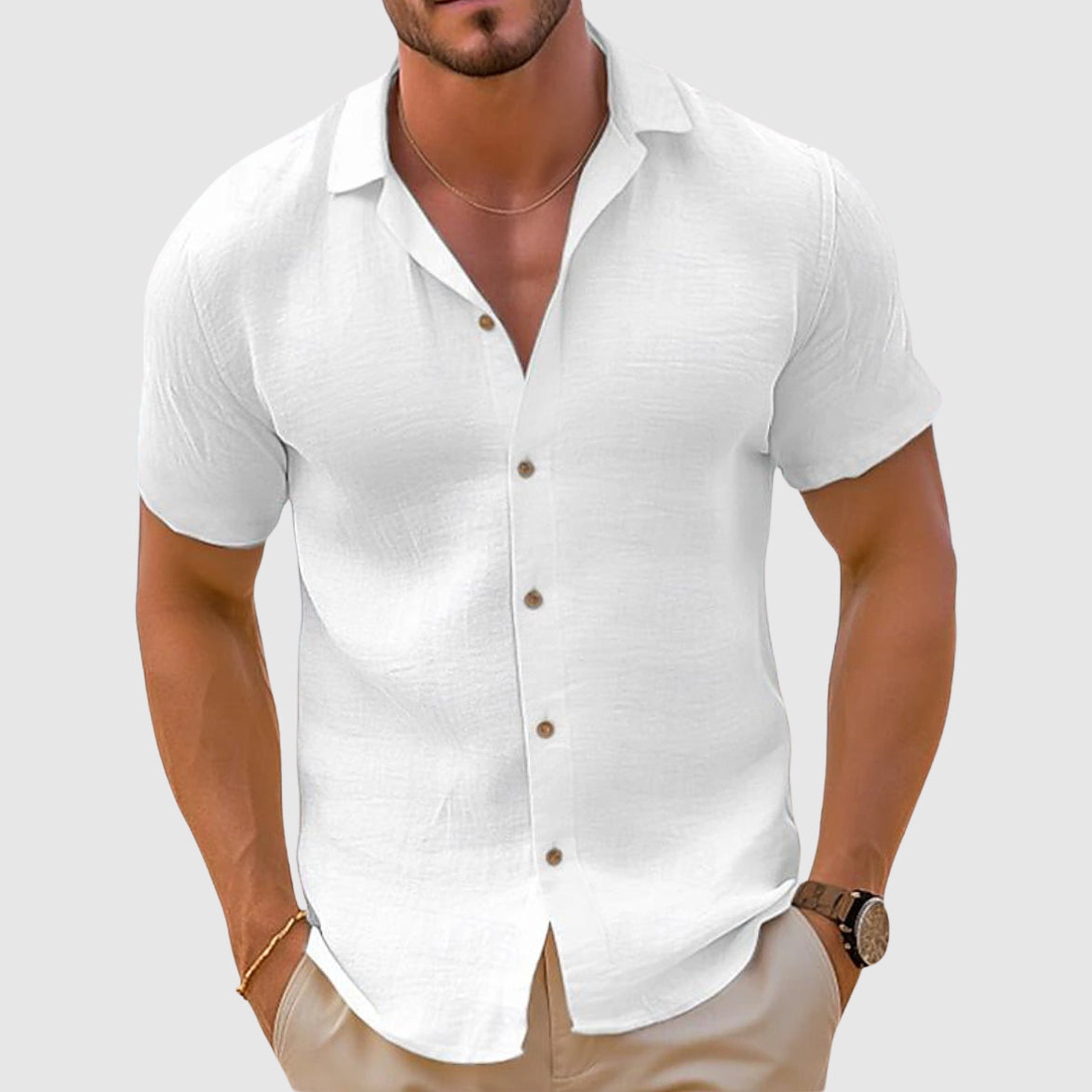 Casual Linen Blend Button-Down Shirt for Men