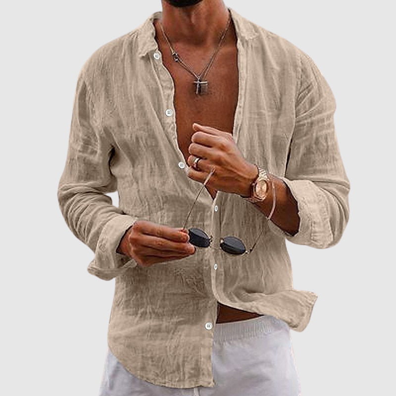 Linen Shirt for Men - Classic Button-Up Breathable Casual Summer Shirt