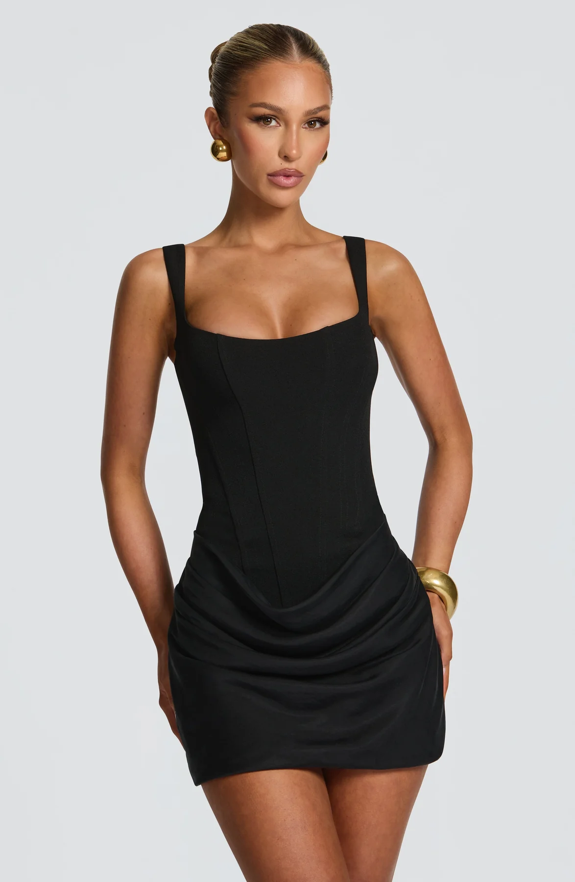 Fitted Draped Skirt Mini Dress