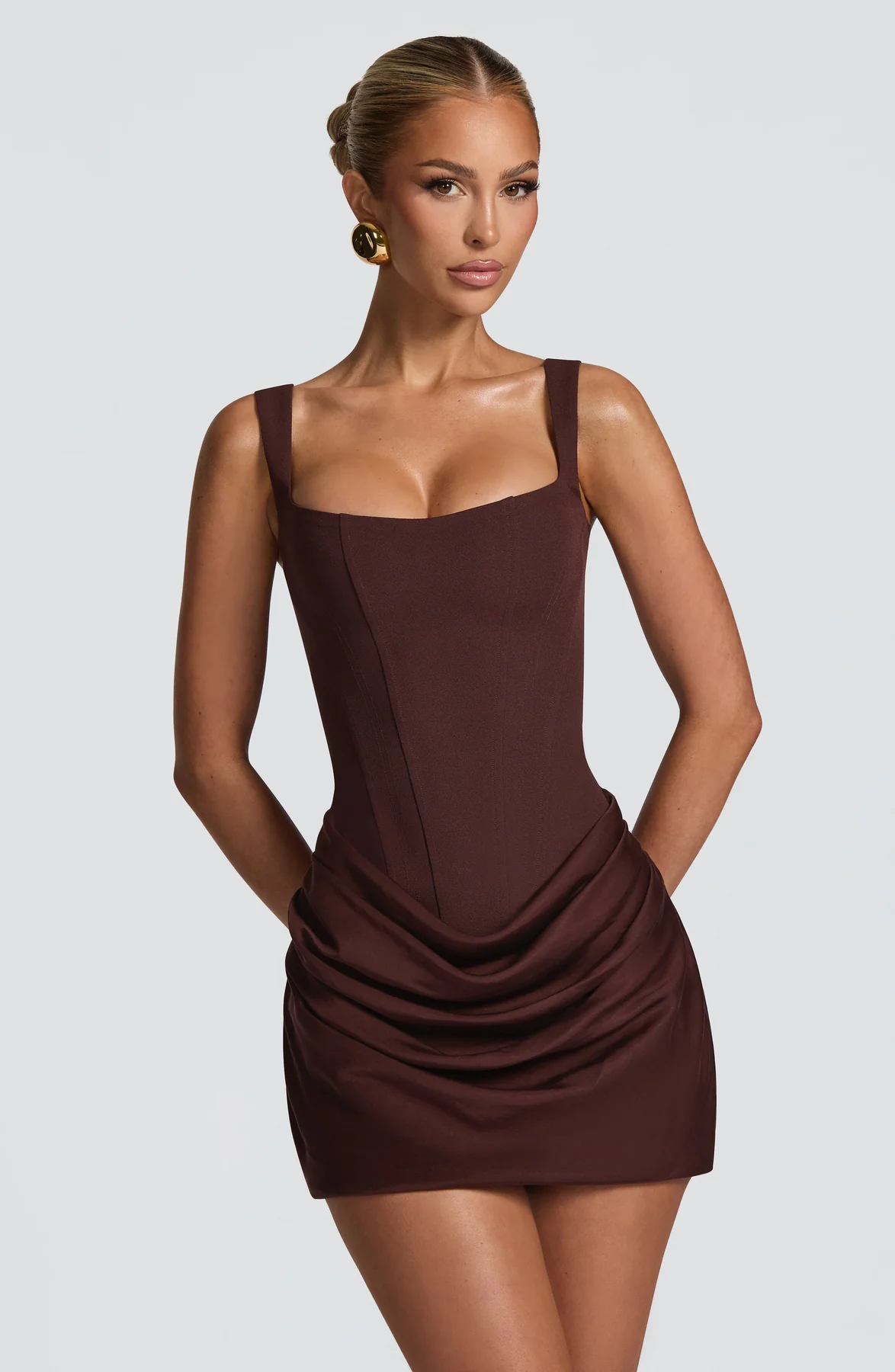Fitted Draped Skirt Mini Dress