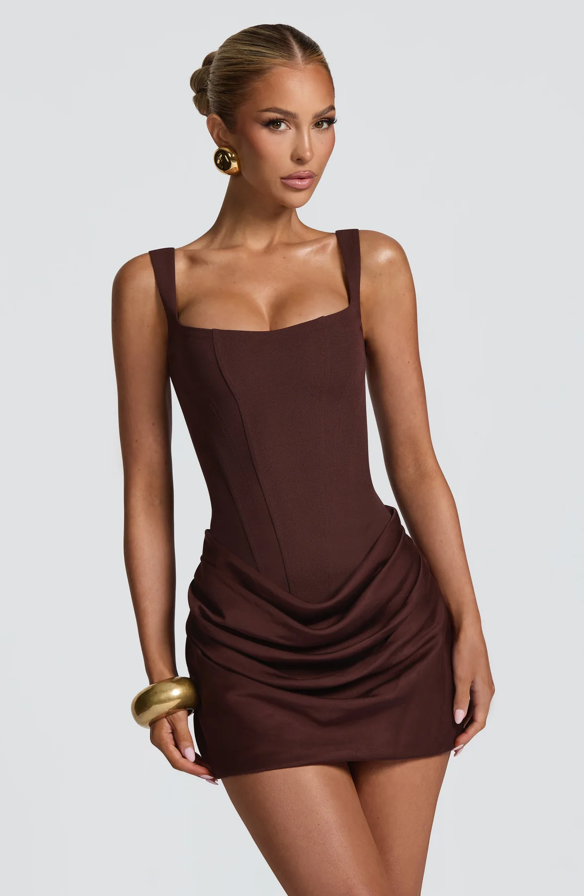 Fitted Draped Skirt Mini Dress