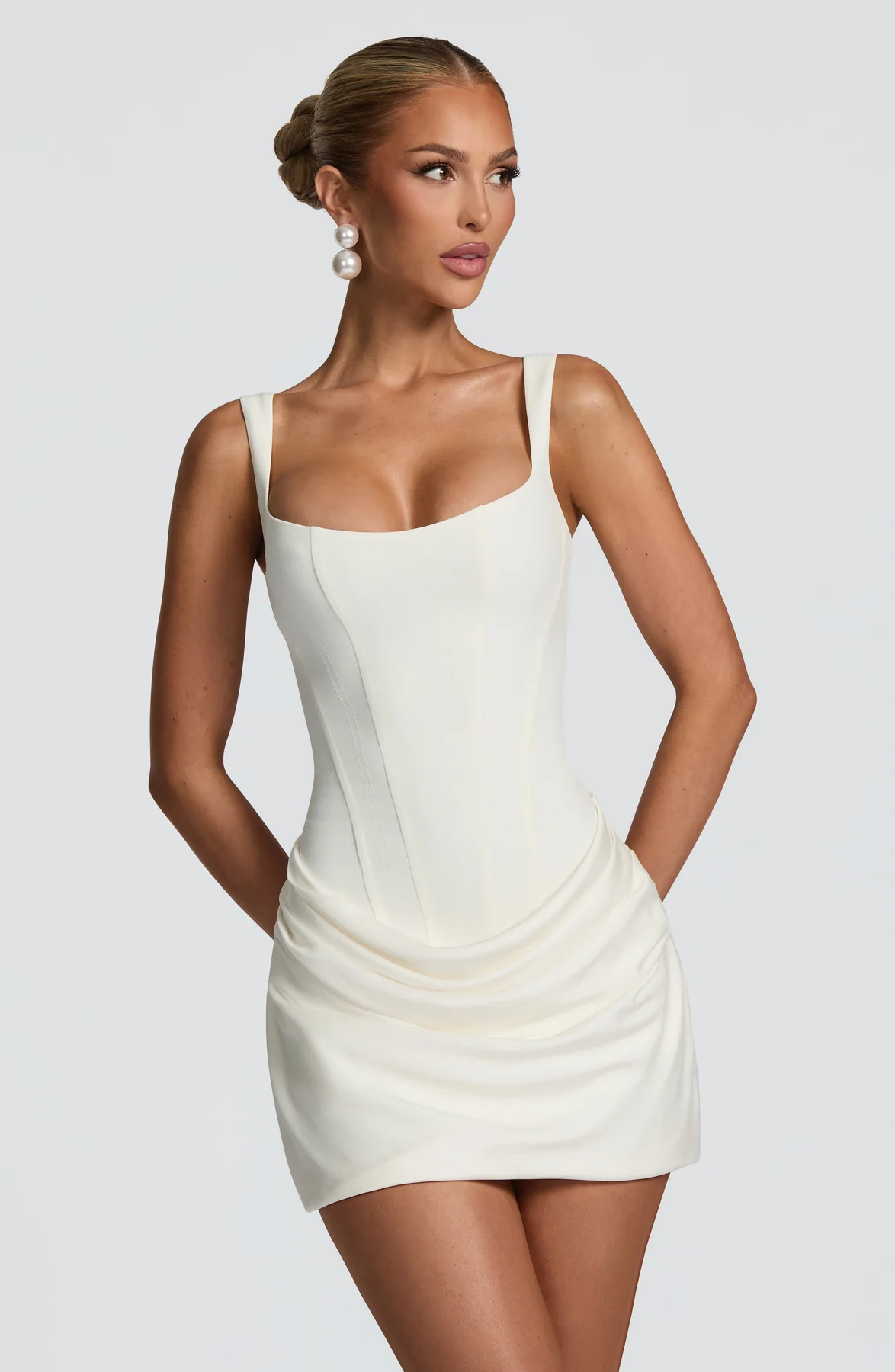 Fitted Draped Skirt Mini Dress
