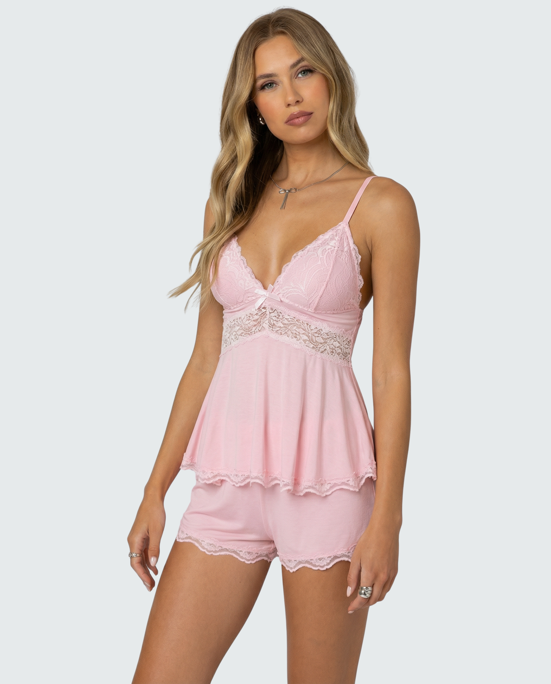 Lace Trim Cami And Short Set
