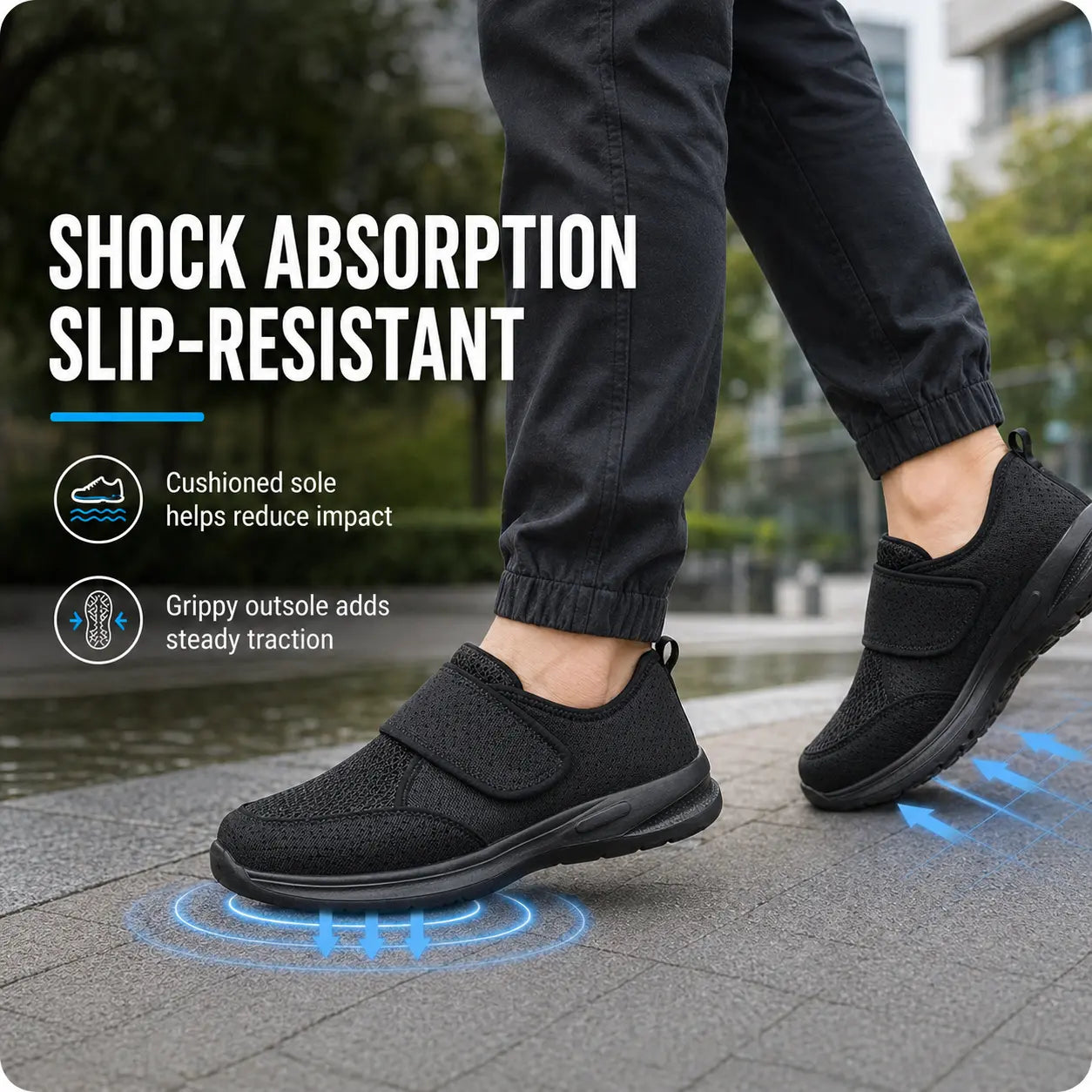 Wide Fit Orthopedic Walking Shoes with Adjustable Strap