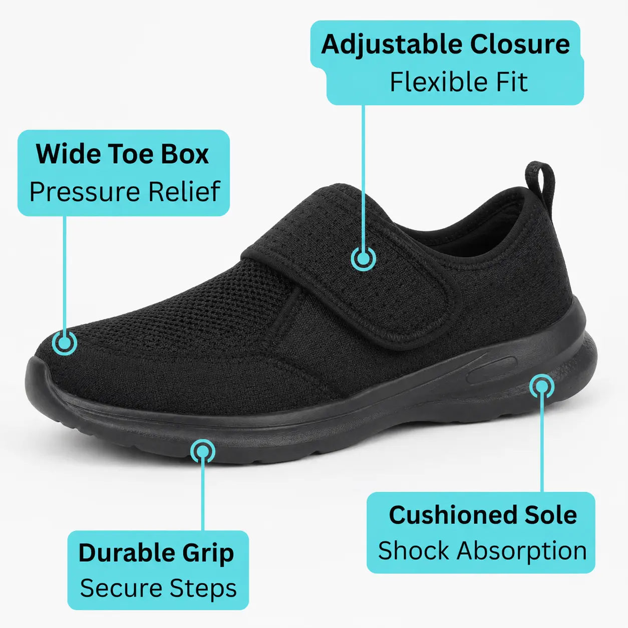 Wide Fit Orthopedic Walking Shoes with Adjustable Strap