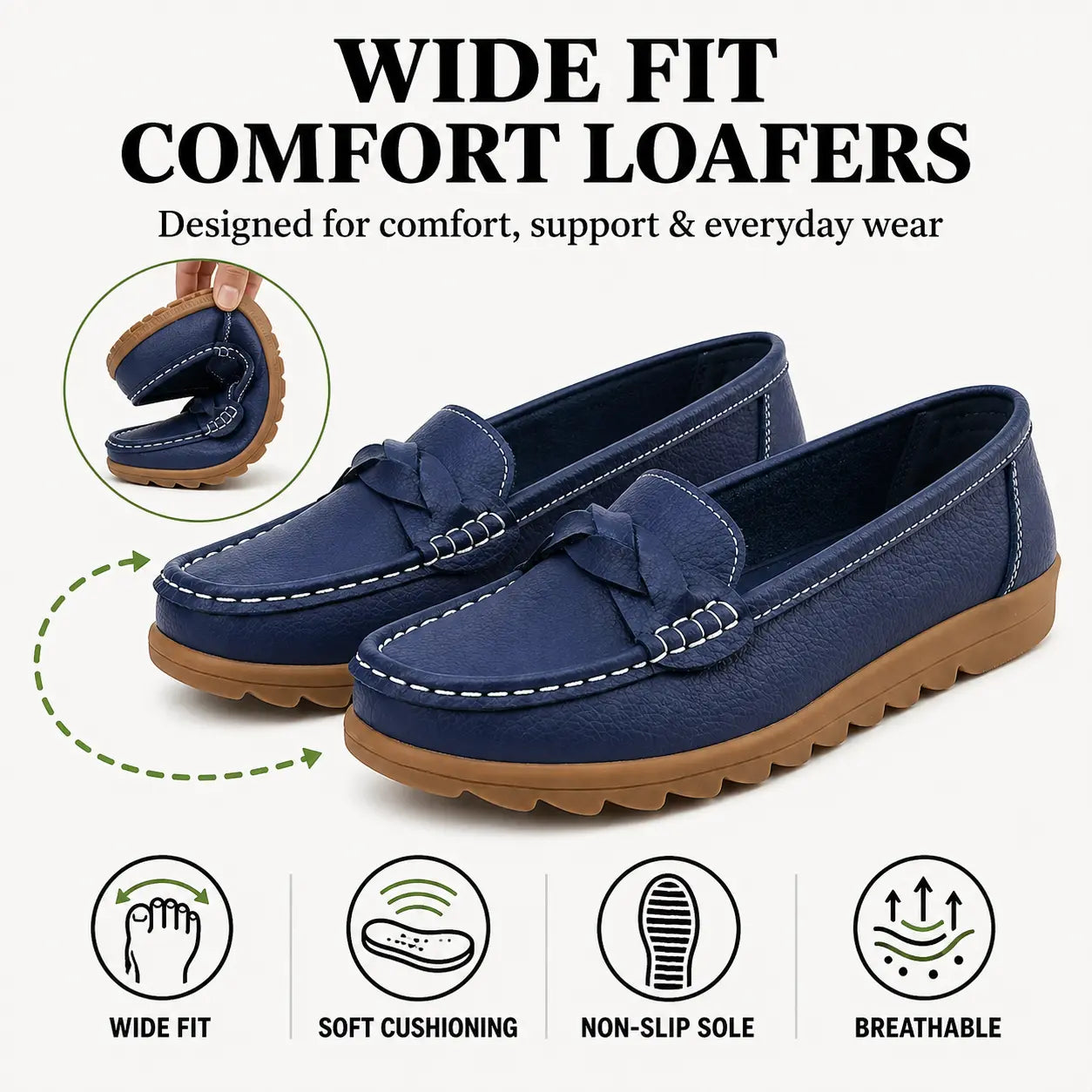 Women's Orthopedic Slip-On Loafers in Soft Leather Look