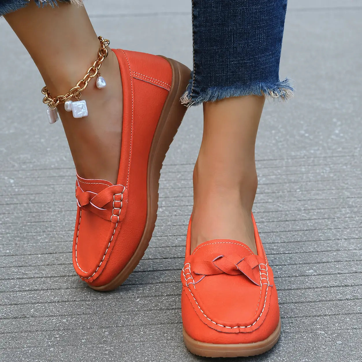 Women's Orthopedic Slip-On Loafers in Soft Leather Look
