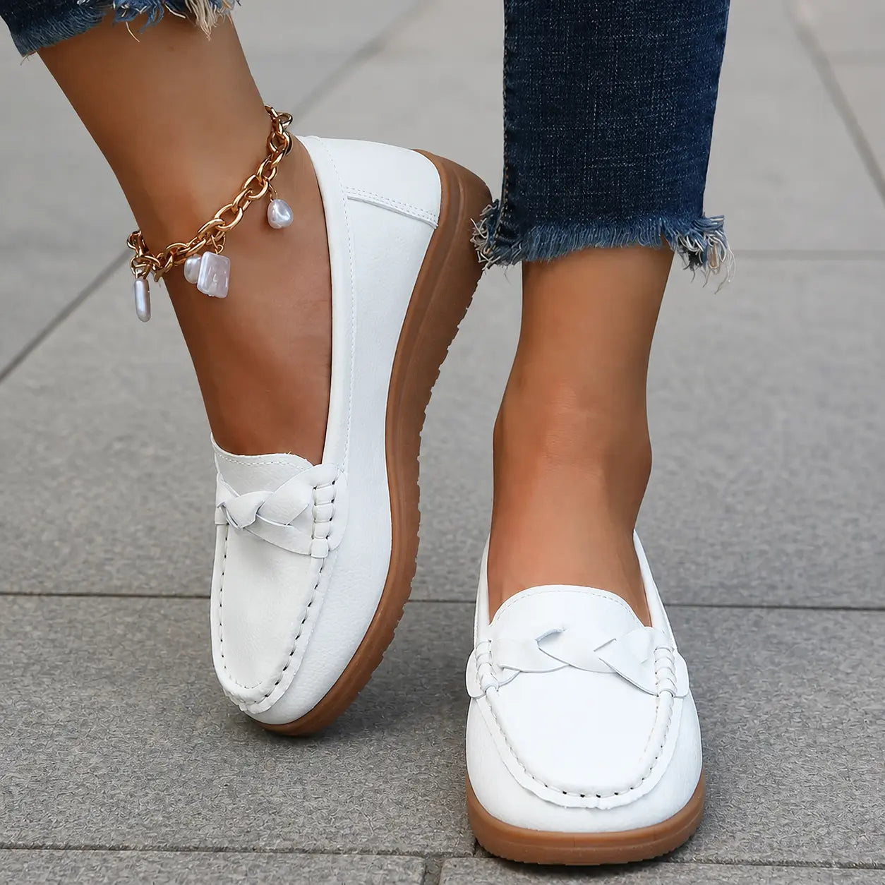 Women's Orthopedic Slip-On Loafers in Soft Leather Look