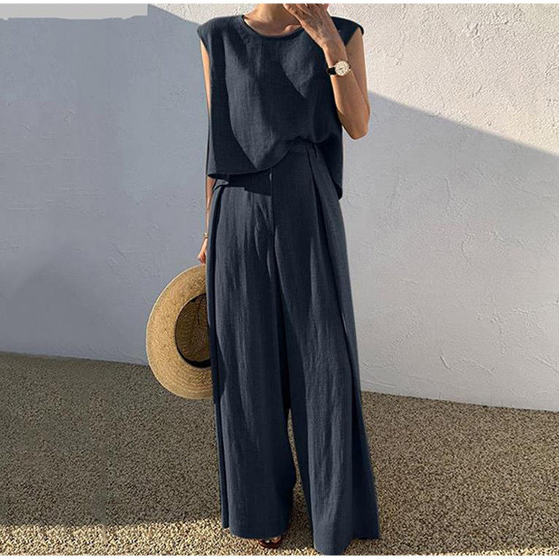 Sleeveless Wide Leg Two-Piece Set