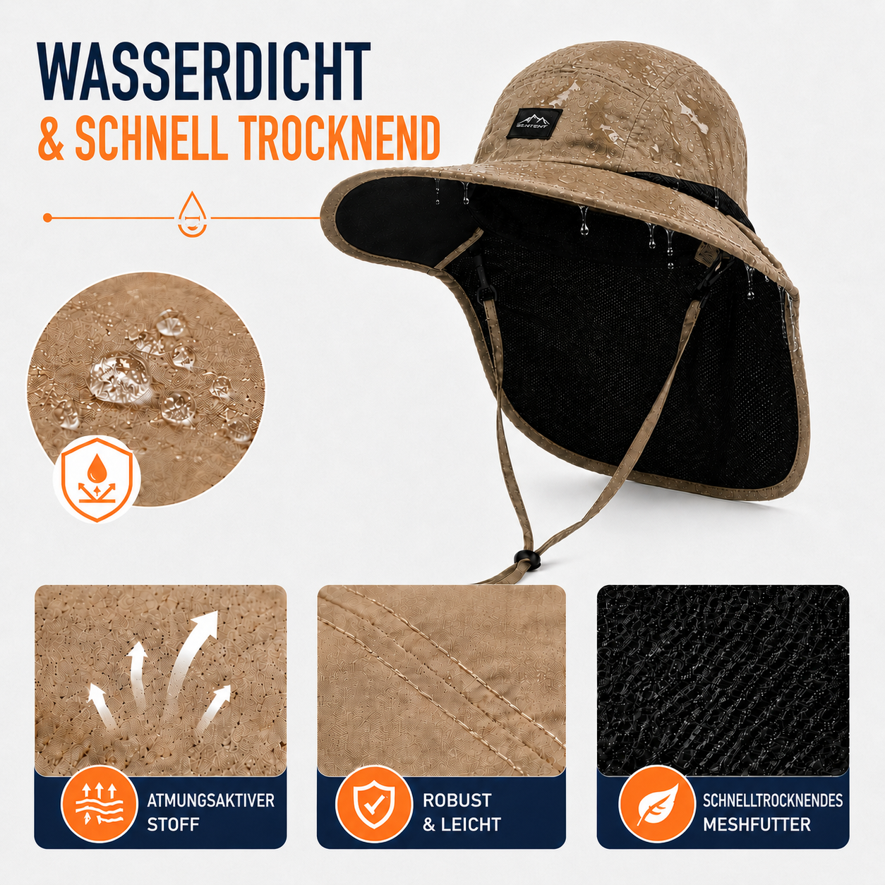 Wide Brim Sun Hat with Neck Flap and UV Protection