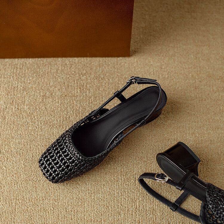 Braided Slingback Block Heel Sandals
