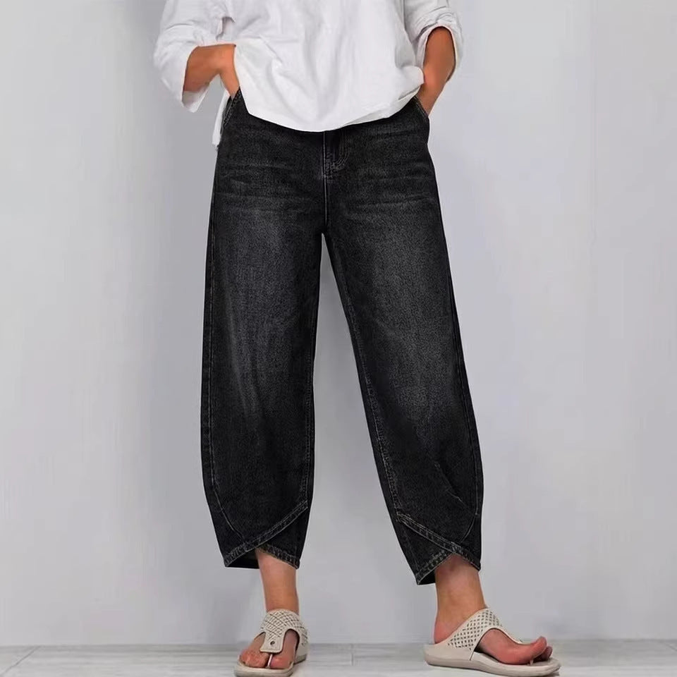 Women's Barrel Leg Cropped Denim Jeans