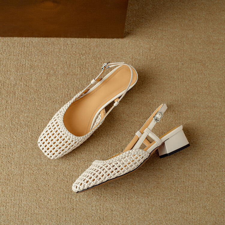 Braided Slingback Block Heel Sandals