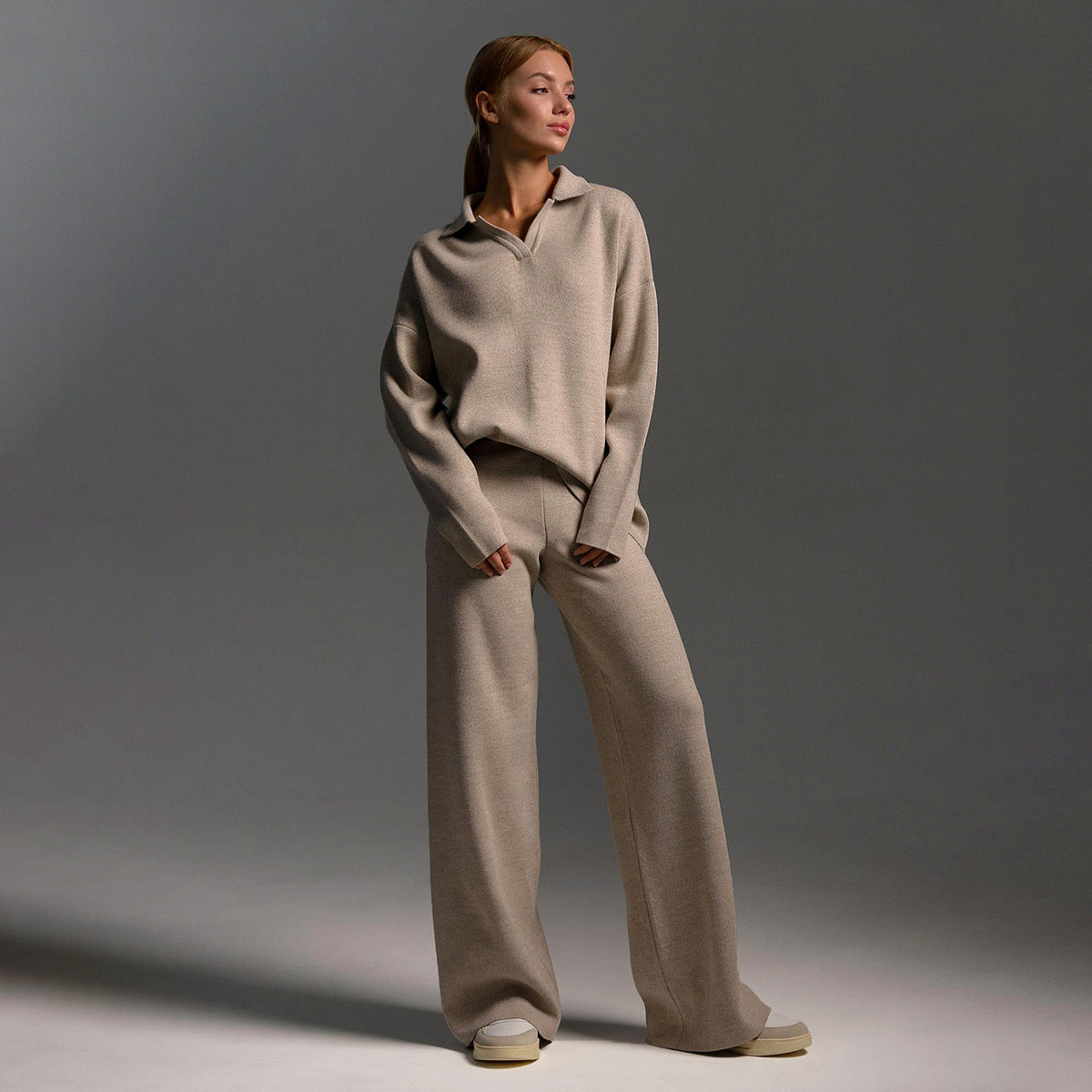 Collared Pullover Two-Piece Lounge Set