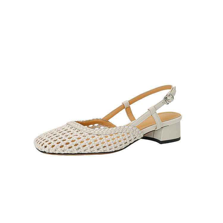 Braided Slingback Block Heel Sandals