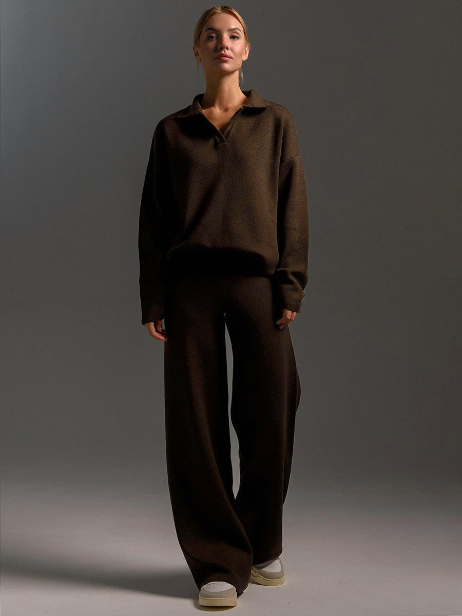 Collared Pullover Two-Piece Lounge Set