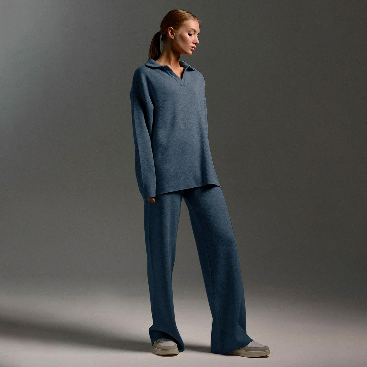 Collared Pullover Two-Piece Lounge Set