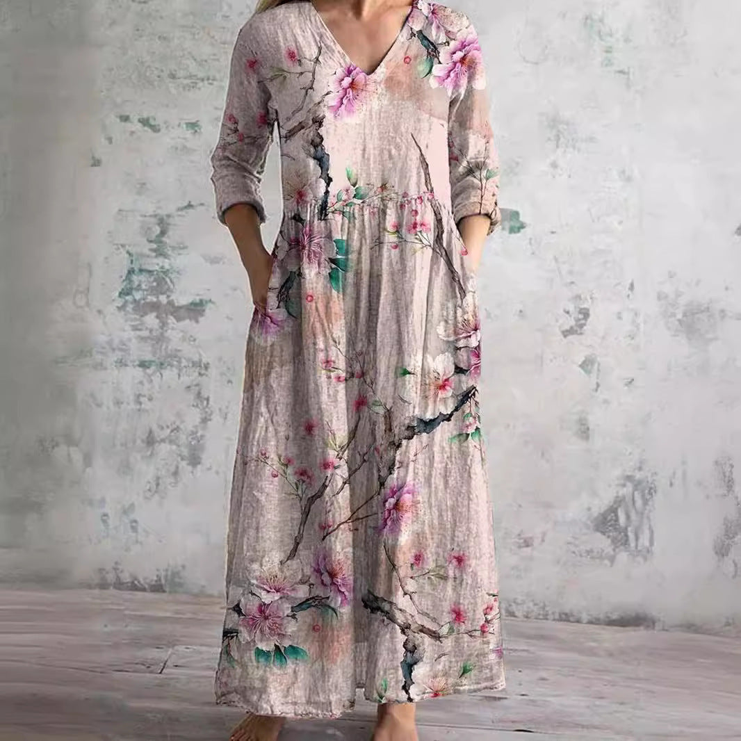 Floral V-Neck Women's Summer Dress