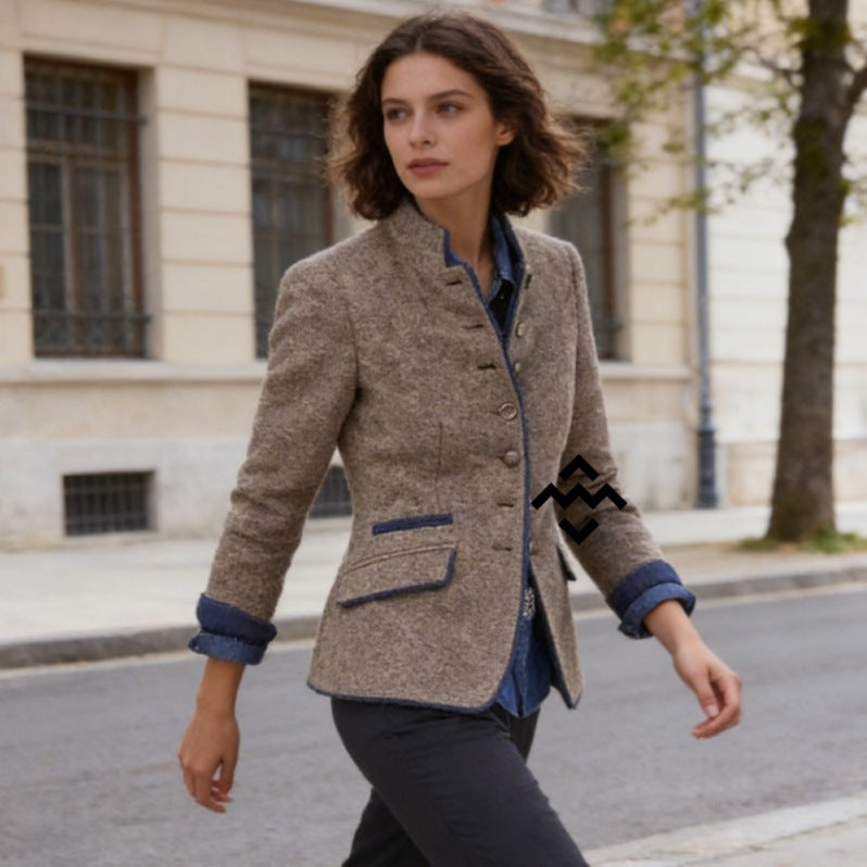 Women's Woolen Military Stand Collar Blazer