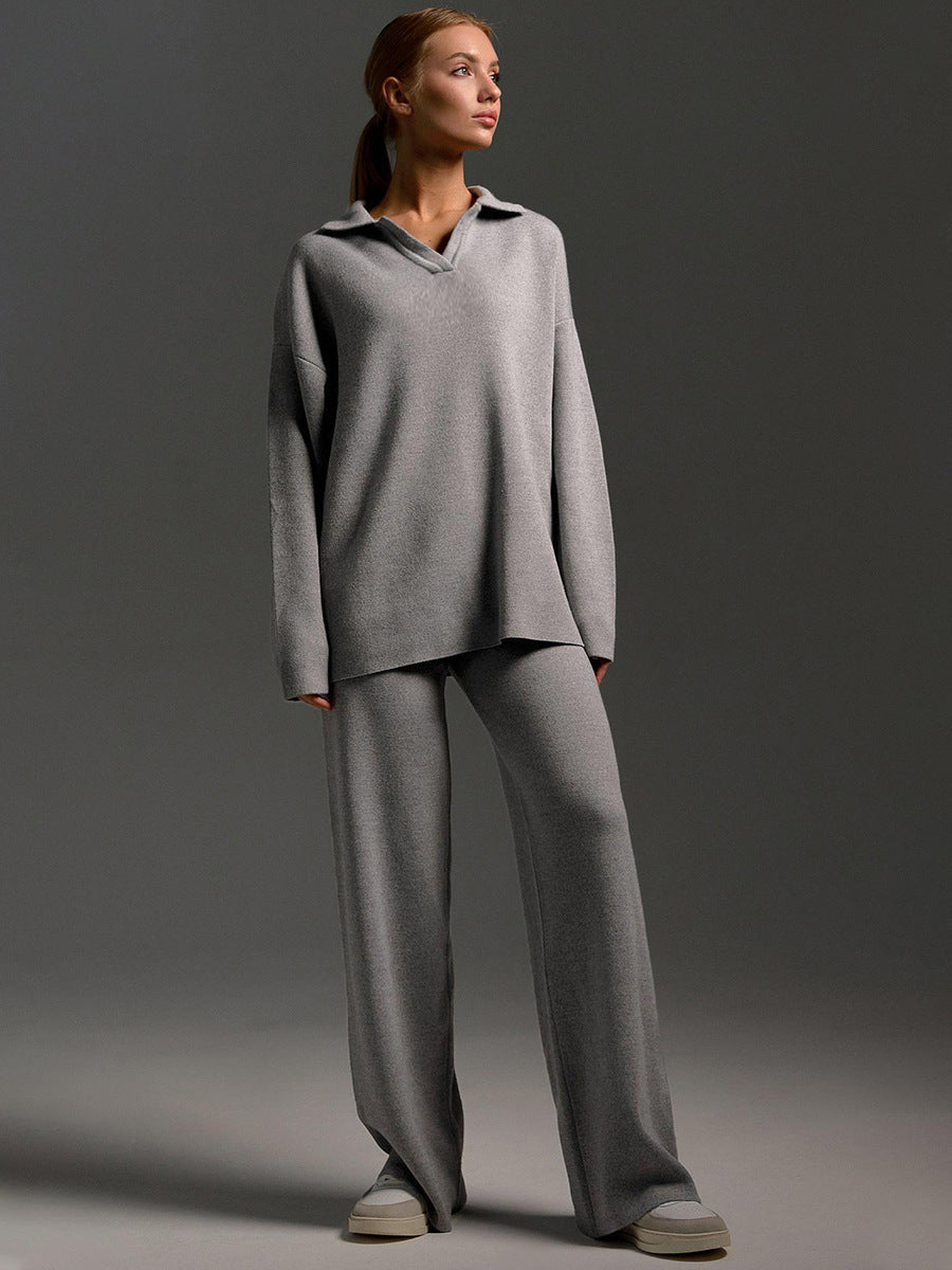 Collared Pullover Two-Piece Lounge Set