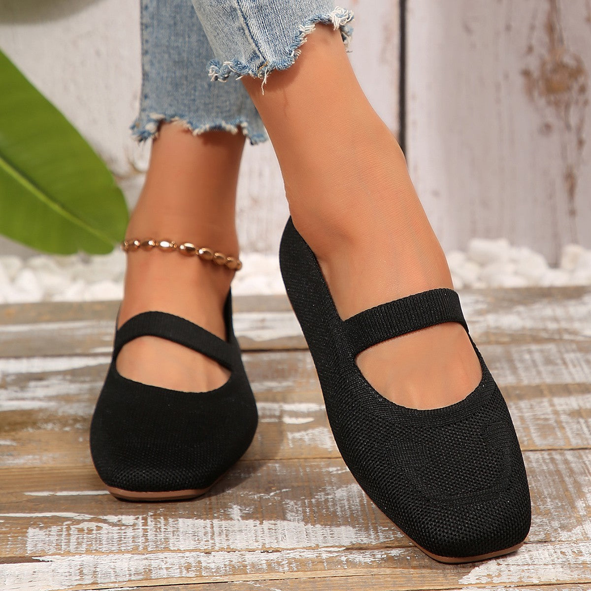 Mary Jane Ballet Flats With Smiling Face Detail