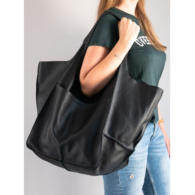 Oversized Vintage Leather Shoulder Bag