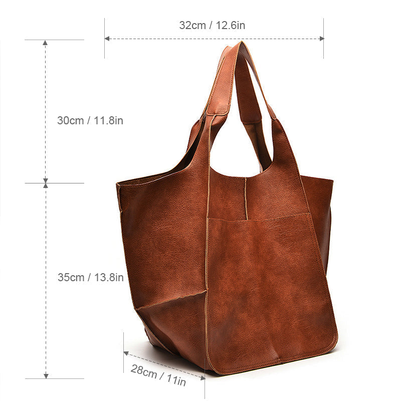Oversized Vintage Leather Shoulder Bag