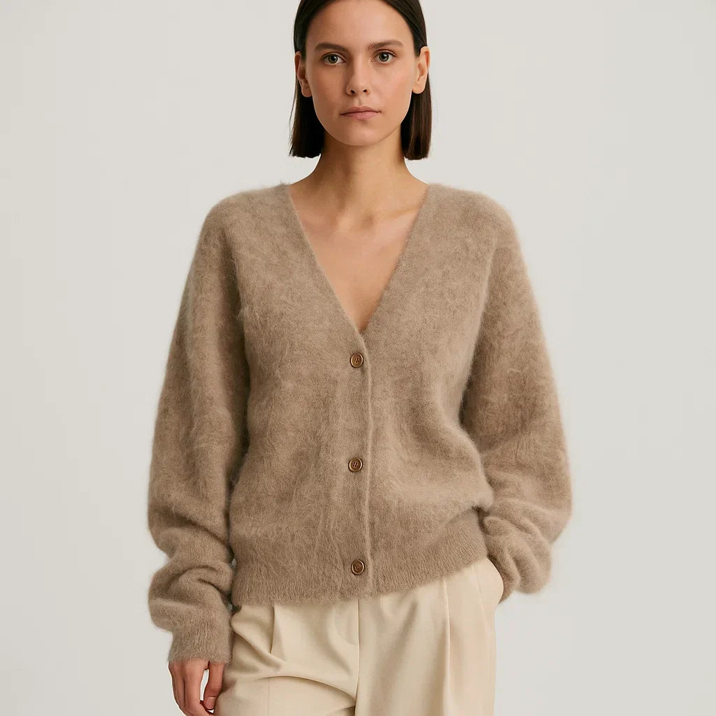 Oversized Deep V-Neck Knit Cardigan