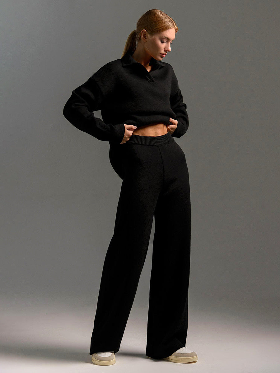 Collared Pullover Two-Piece Lounge Set