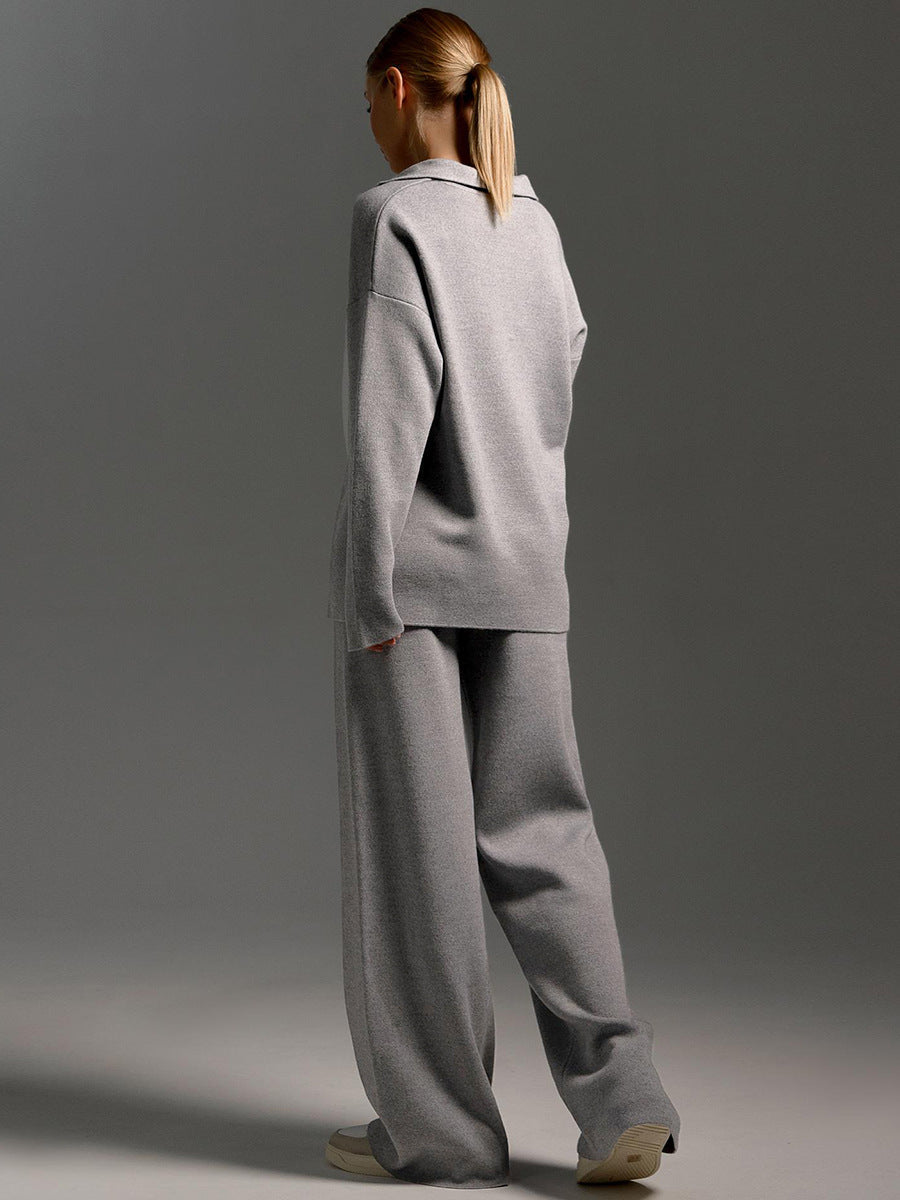 Collared Pullover Two-Piece Lounge Set