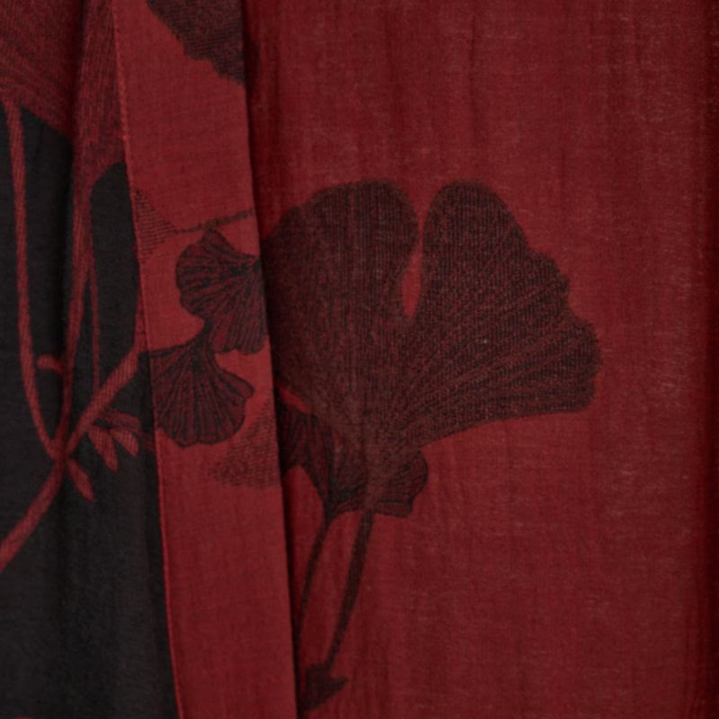 Reversible Cotton Kimono Robe With Ginkgo Print