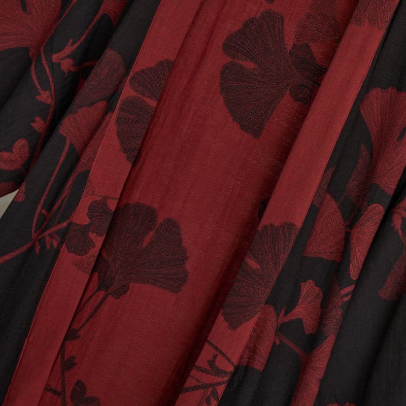 Reversible Cotton Kimono Robe With Ginkgo Print