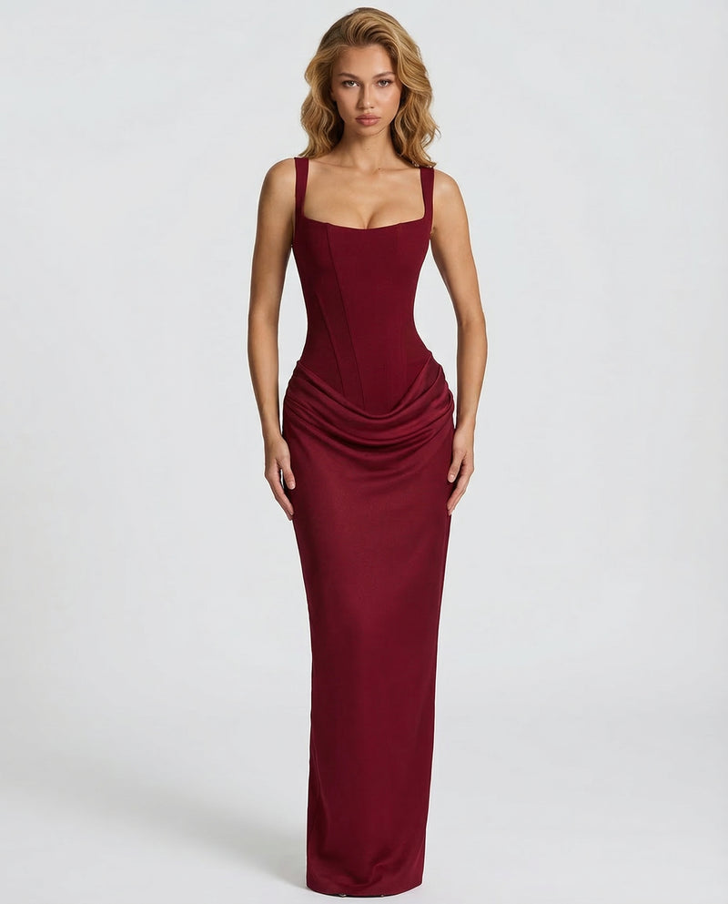 Corset Draped Skirt Maxi Dress
