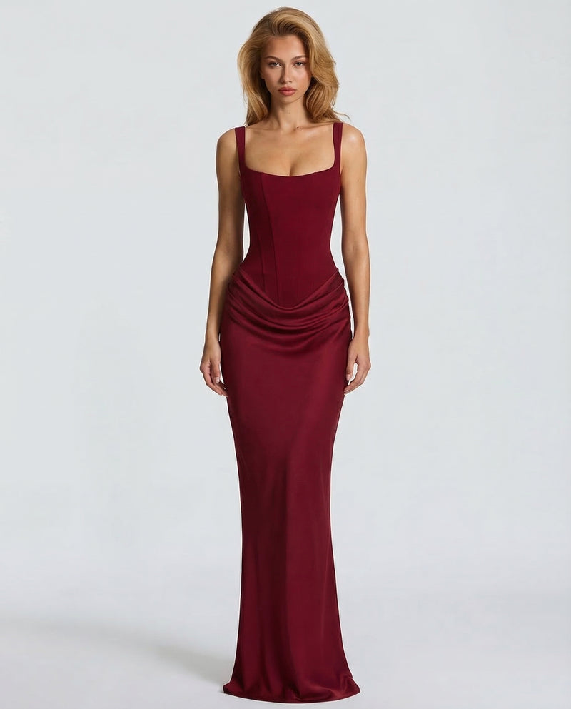 Corset Draped Skirt Maxi Dress