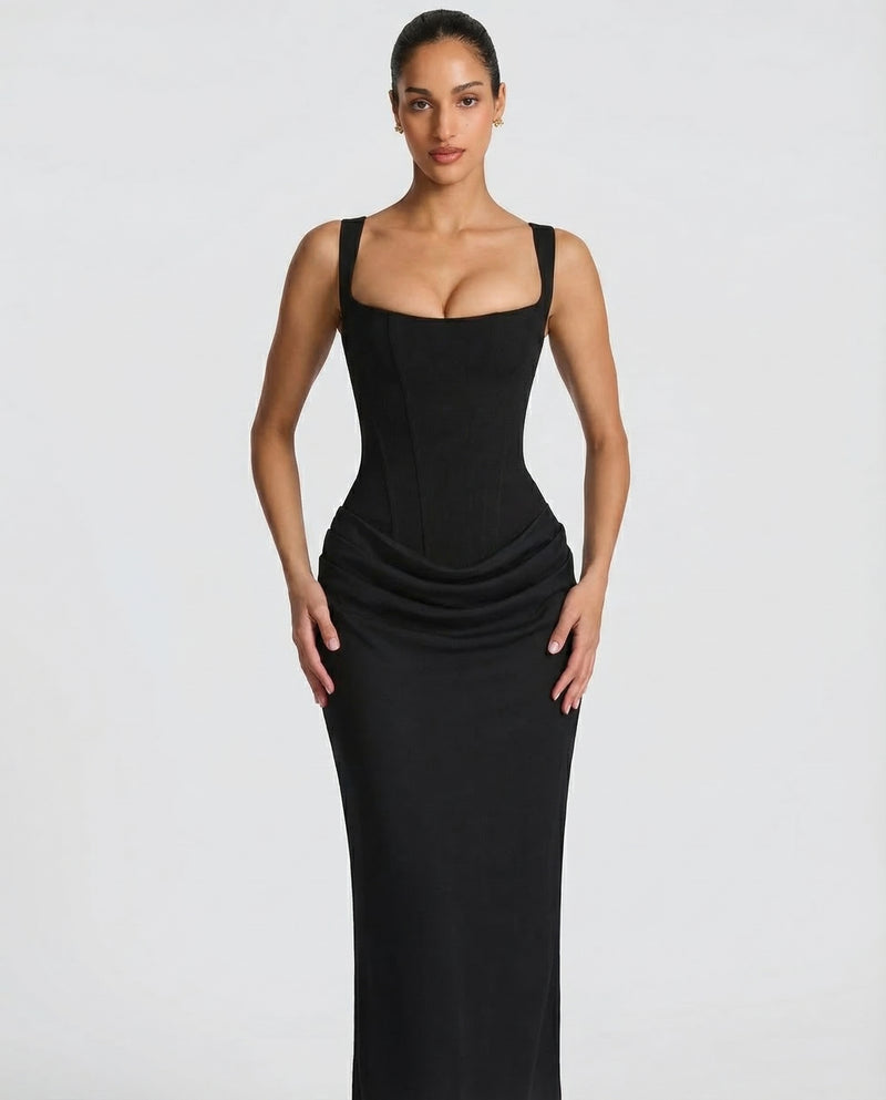 Corset Draped Skirt Maxi Dress