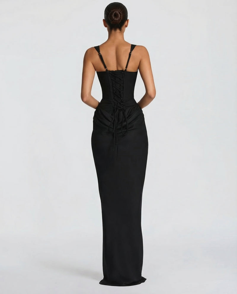 Corset Draped Skirt Maxi Dress