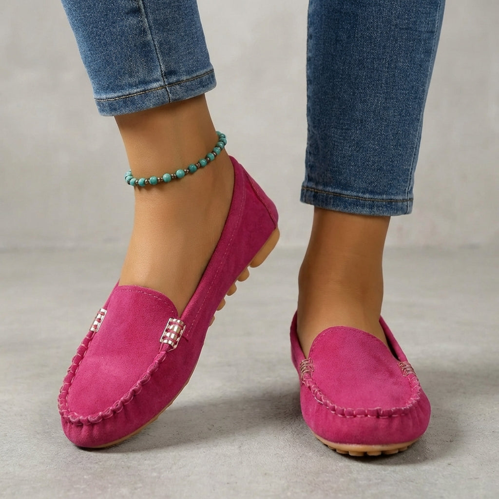 Driving Moccasins with Metallic Accent and Orthopedic Sole