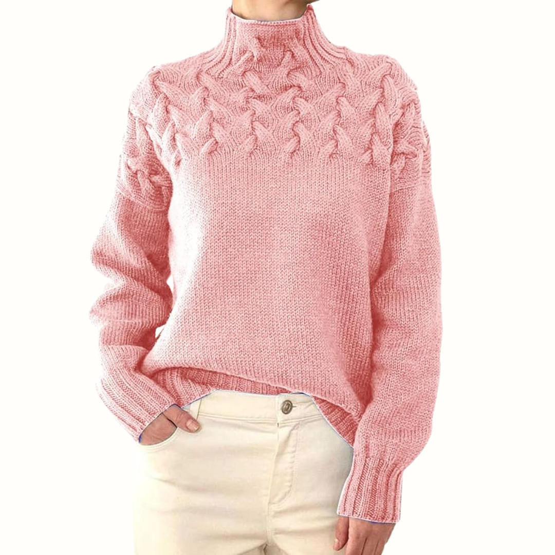Cable Knit Turtleneck Sweater with Braided Yoke
