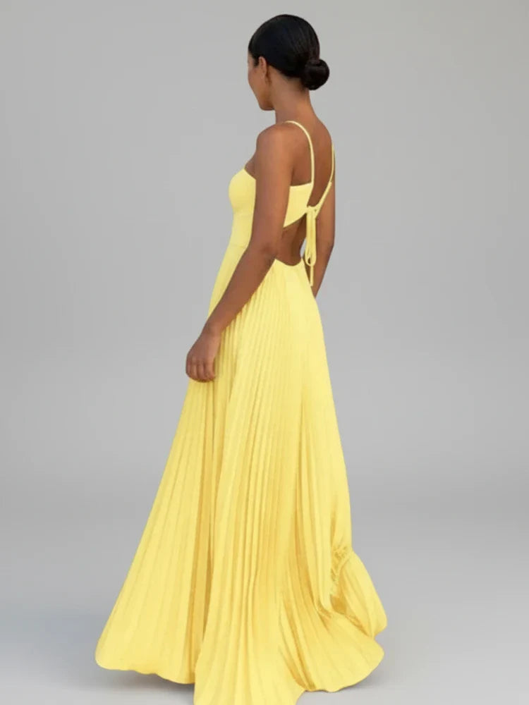 Flowing Pleated A-Line Maxi Dress
