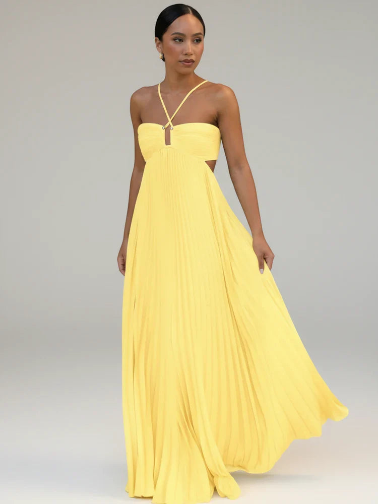 Flowing Pleated A-Line Maxi Dress