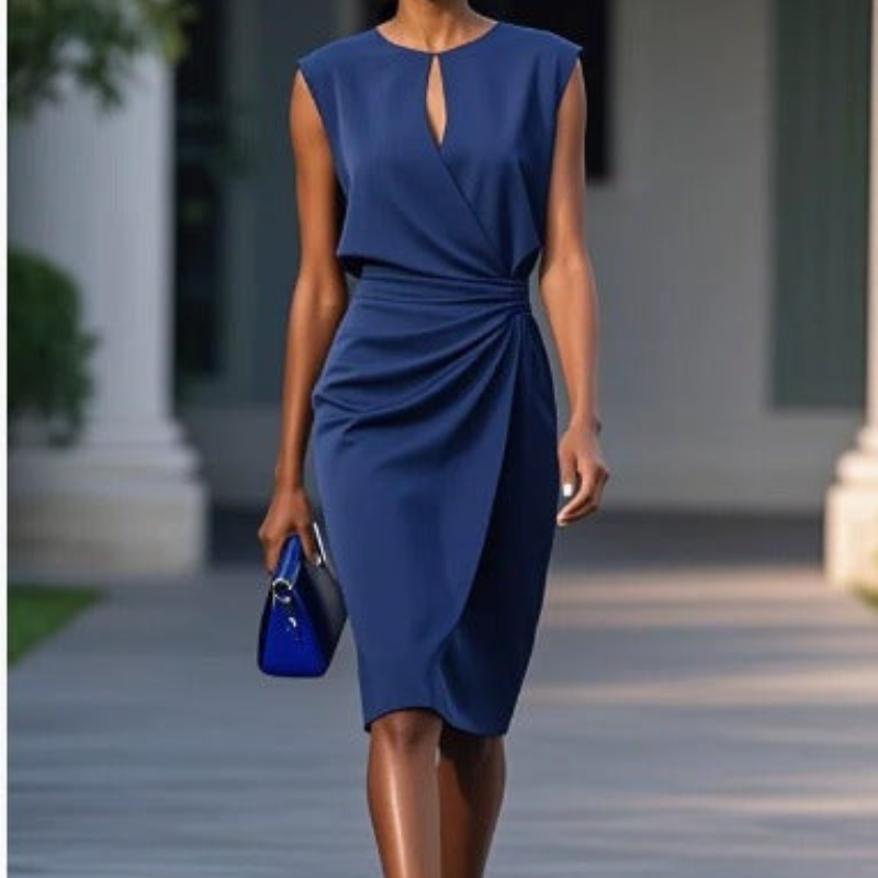 Flowy V-Neck Midi Dress With Gathered Waist