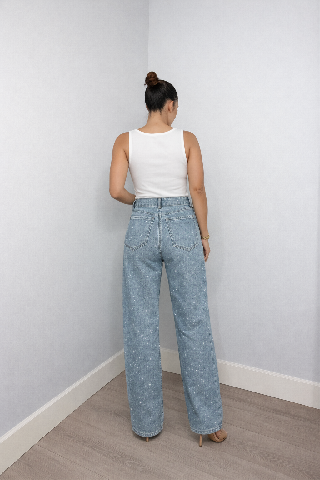 High-Waisted Straight Leg Sequin Detail Jeans