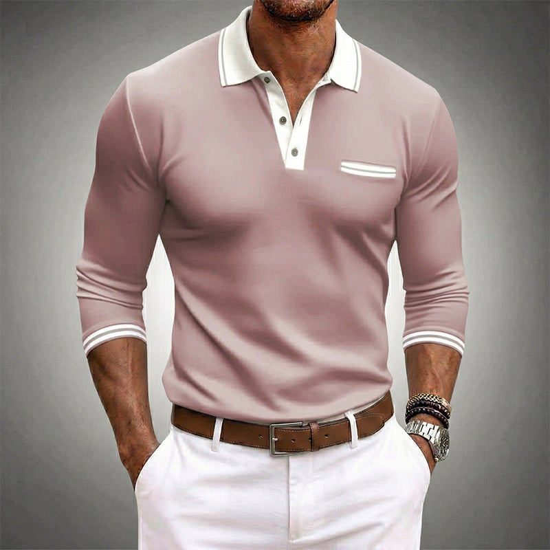 Mens Long Sleeve Polo Shirt With Contrast Trim