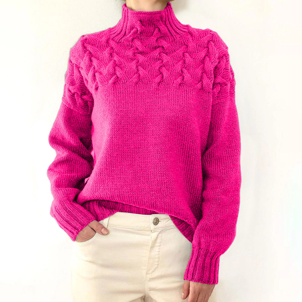 Cable Knit Turtleneck Sweater with Braided Yoke
