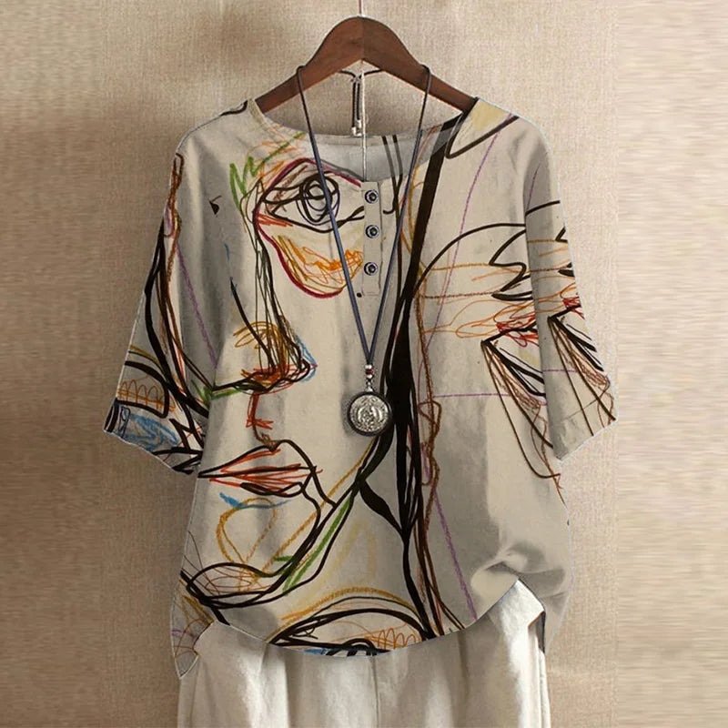 Short Sleeve Floral Print Blouse