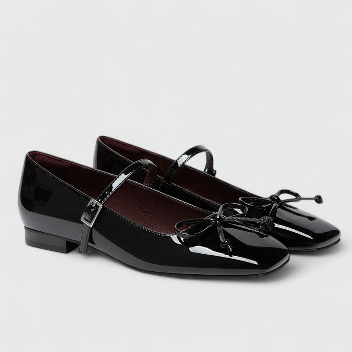 Square Toe Ballet Flats With Bow Detail
